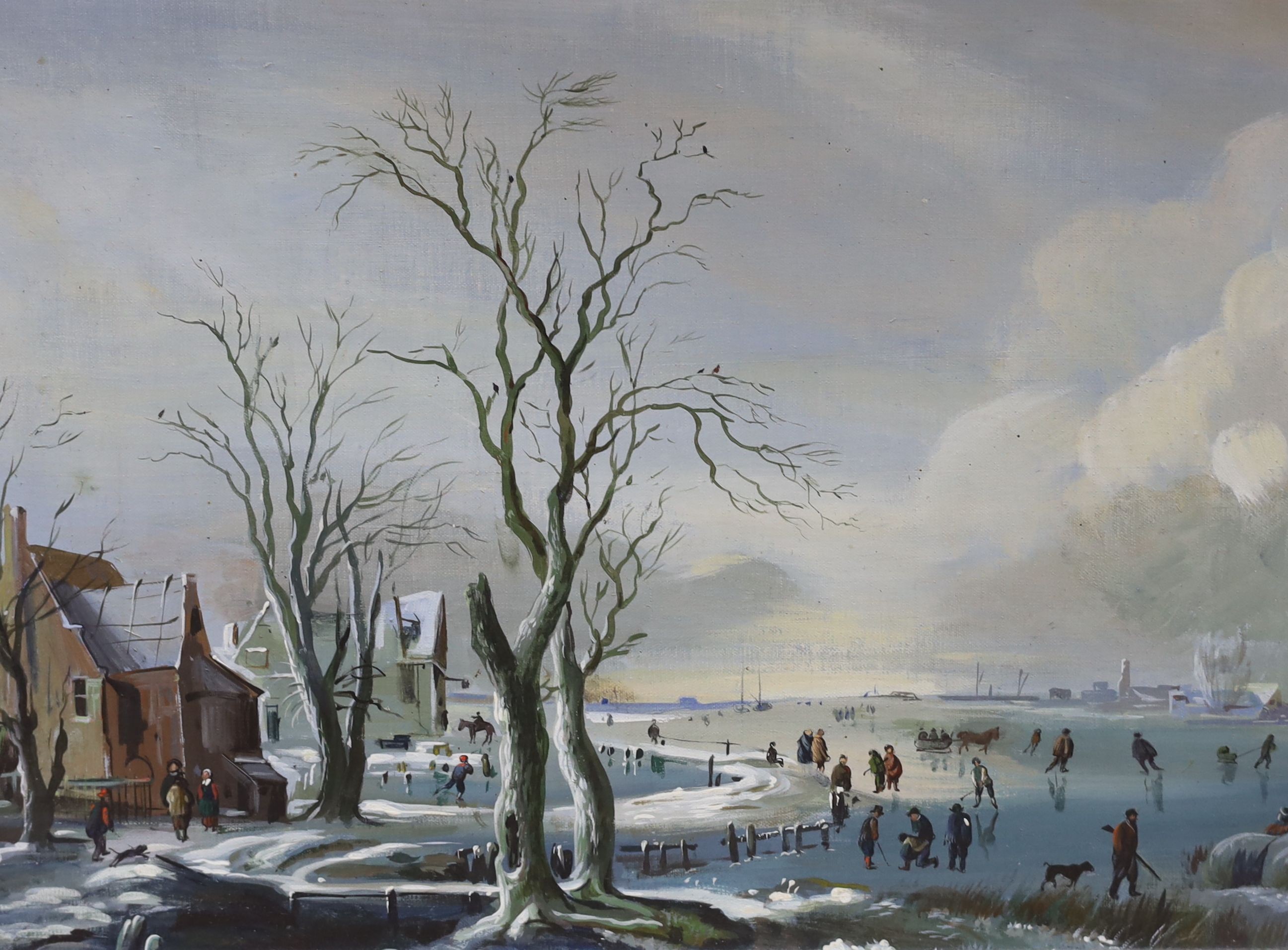 A. Liechner, pair of oils on canvas, Dutch winter landscape, signed, 30 x 40cm